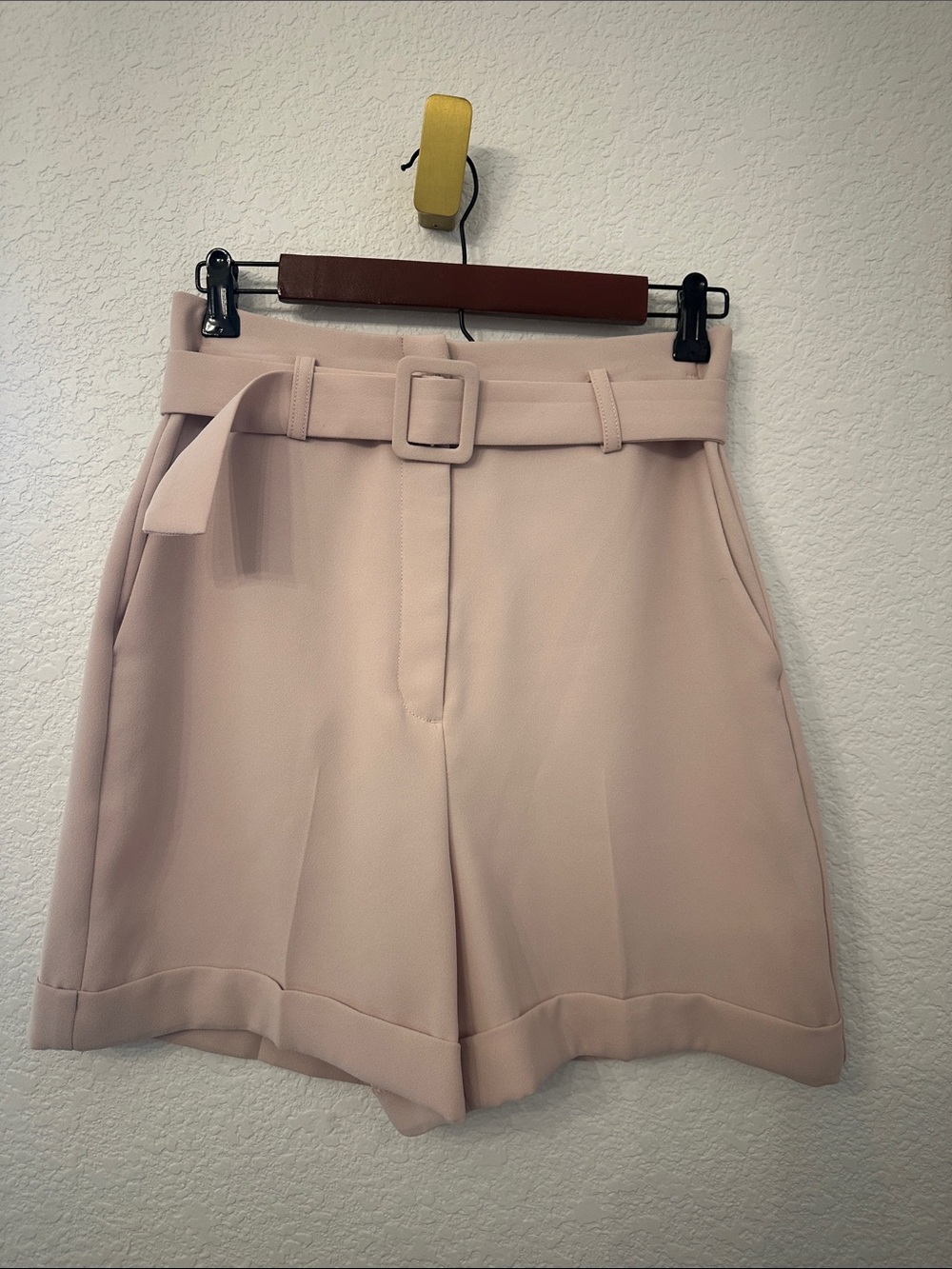 Express Pale Pink High-Rise Belted Bermuda Shorts